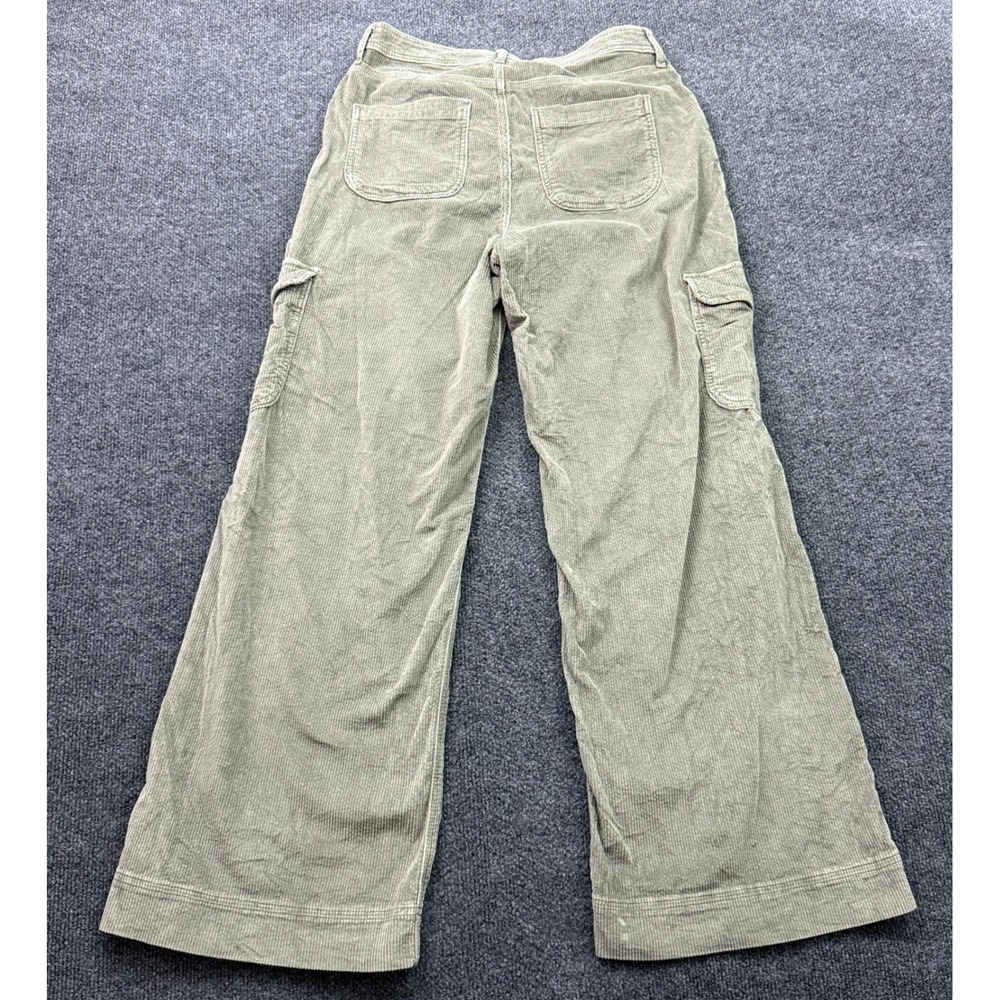 American Eagle Cargo Pants Womens 10 Green Tan Corduroy Wide Leg Skater Baggy - Picture 2 of 16